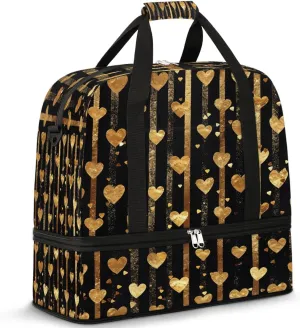 Golden Heart Vertical Travel Duffel Bag, Travel Essentials, Gym Bag for Women, Weekender Overnight Bag With Shoes Compartment, Carry On Bags for Airplanes
