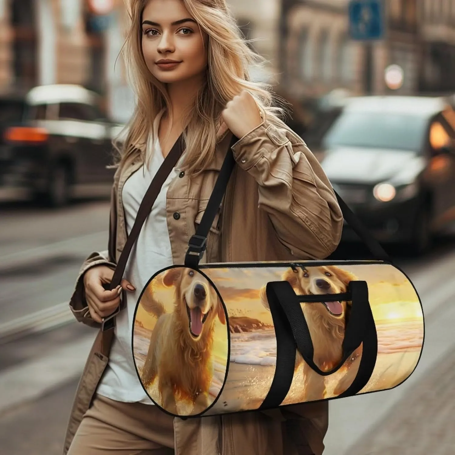 Golden Retriever Gym Bags for Men Women, Foldable Travel Duffle Bag, Lightweight Weekender Duffel Bag Water Resistant Workout Duffle Sports Bag for Travel Yoga