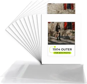 Golden State Art, 10 Pack 11x14 Slip-in Photo Mats Kits for 8x10 Photos, Pre-Pasted Backing Boards, Acid-Free, 8-Ply Thick Cardboard Frames, with Clear Storage Bags (White)