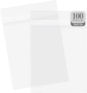 Golden State Art, 100 Pack 10-7/16" x 13-1/4" Acid-Free Clear Sleeves Storage Bags - Fits 10X13 Prints, Photos, Clothing & T Shirts Self Seal