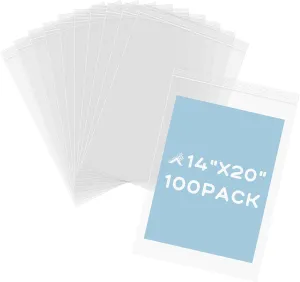 Golden State Art, 14 x 20 inch Large Clear Plastic Zip Bags, 3 Gallon Reclosable Zip Bags for Household, Clothes, T-shirts Packing|100 Pack
