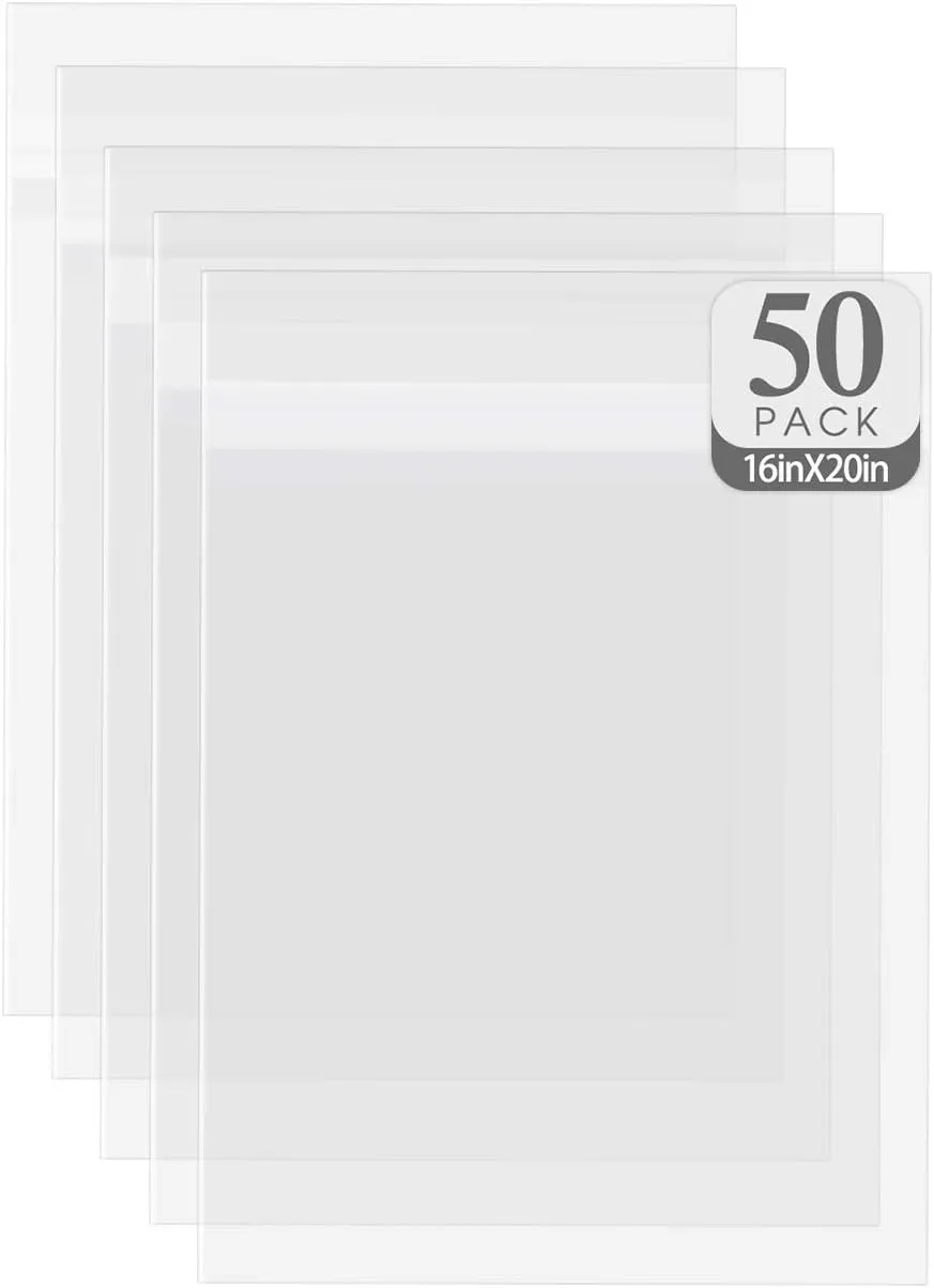 Golden State Art, 16 3/8 x 20 1/8 inches Acid-Free Crystal Clear Sleeves Storage Bags for 16x20 Art Prints Photo Framing Mats Mattes (Set of 50)