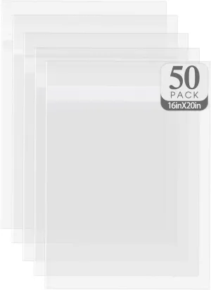 Golden State Art, 16 3/8 x 20 1/8 inches Acid-Free Crystal Clear Sleeves Storage Bags for 16x20 Art Prints Photo Framing Mats Mattes (Set of 50)