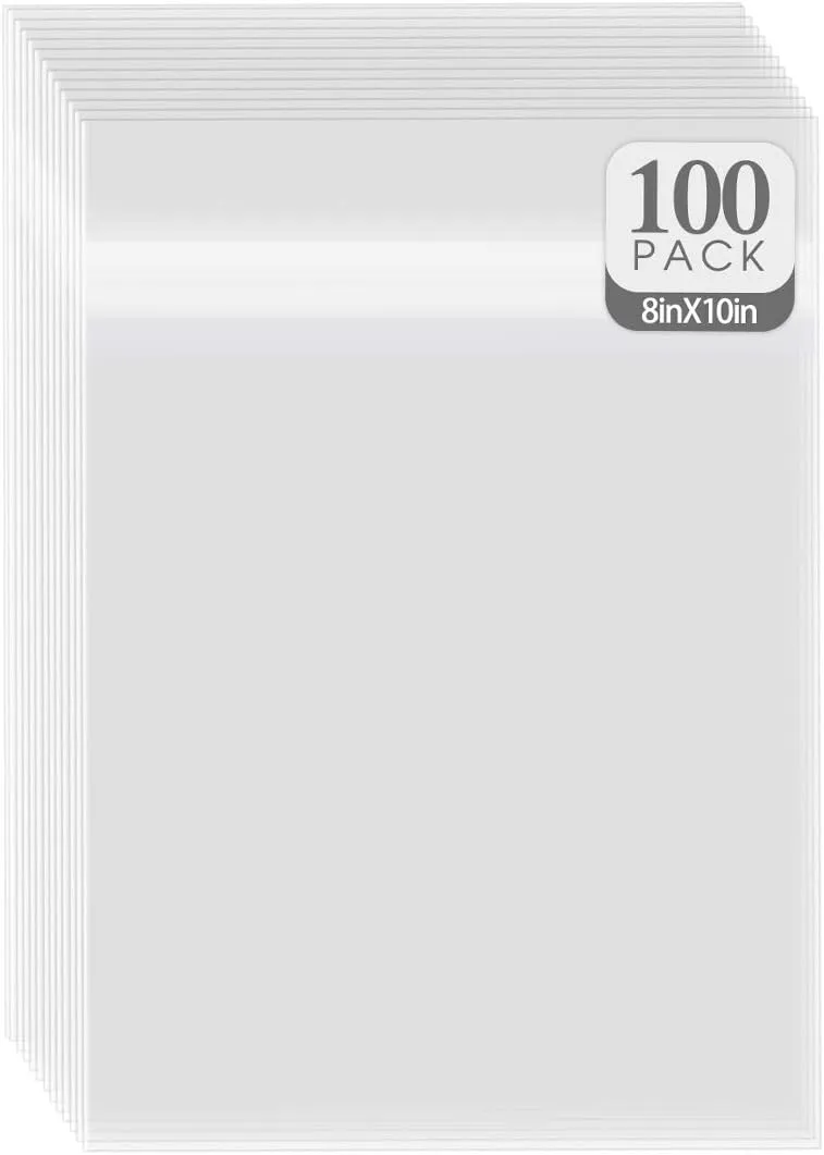 Golden State Art, Acid-Free Crystal Clear Sleeves Storage Bags for Photo Framing Mats Mattes (8 3/8 x 10 1/8 inches Bags for 8x10 Mats, 100 Pack)