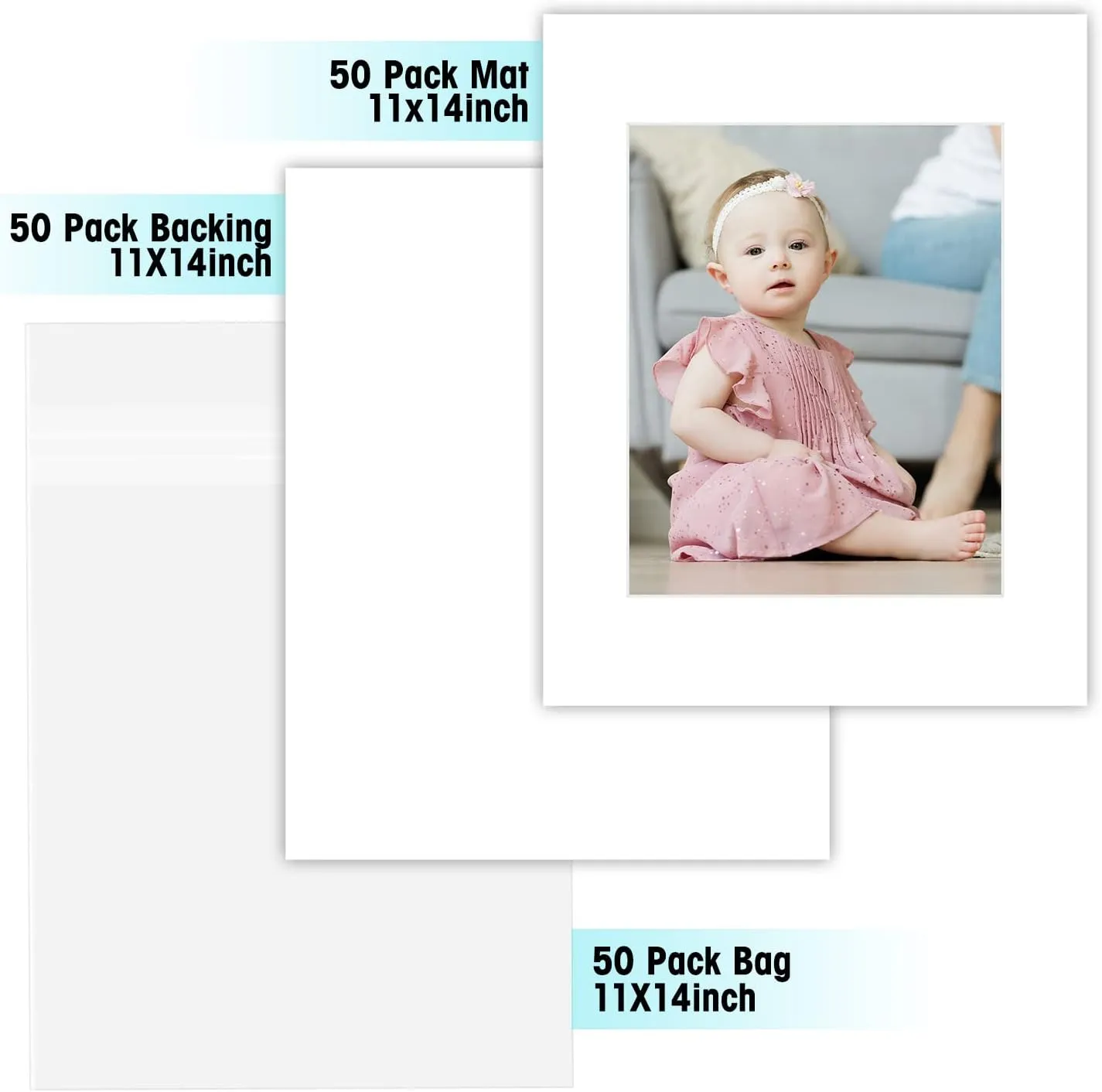 Golden State Art Acid Free, Pack of 50 11x14 White Picture Mats Mattes with White Core Bevel Cut for 8x10 Photo   Backing   Bags