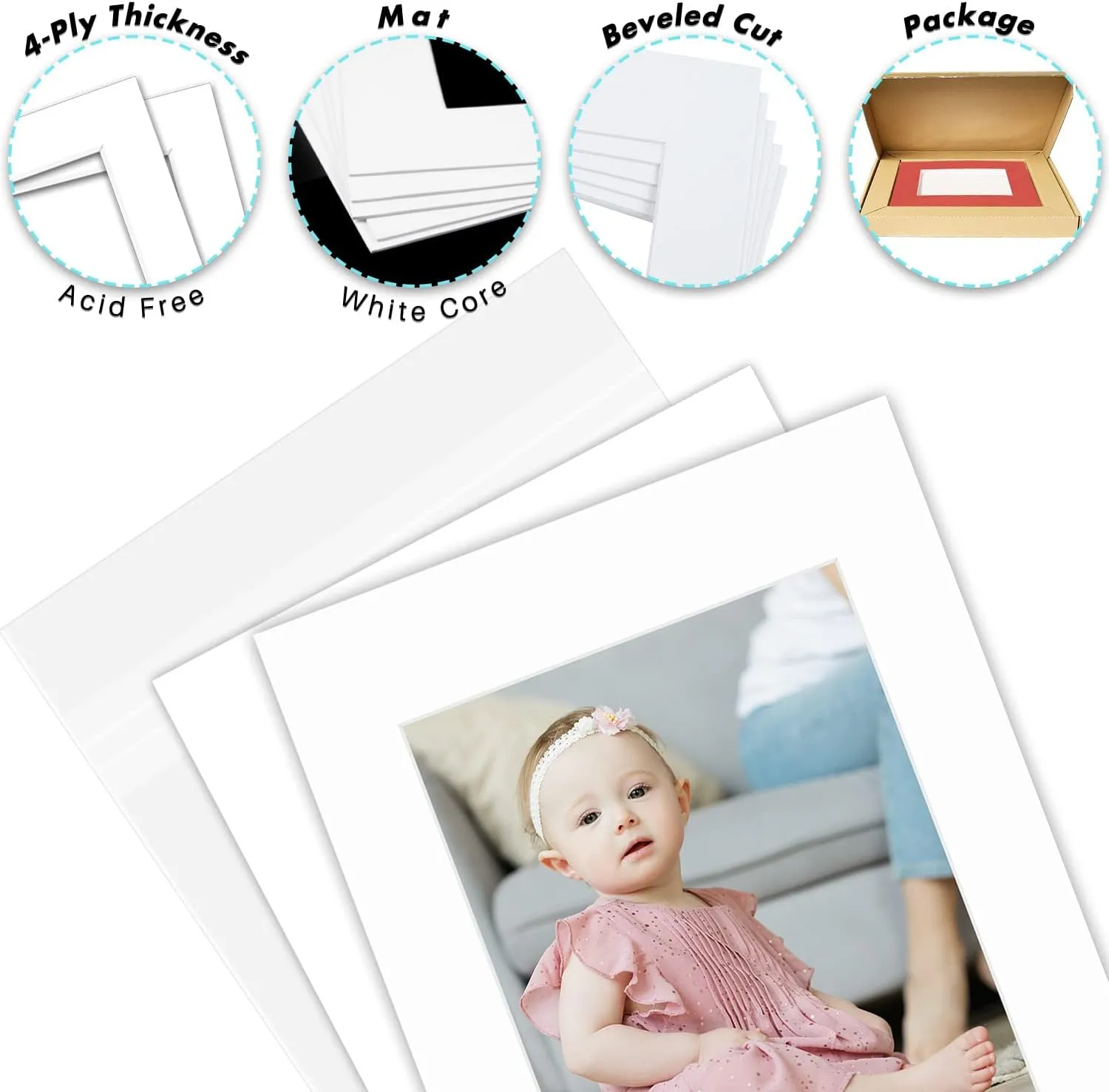 Golden State Art Acid Free, Pack of 50 11x14 White Picture Mats Mattes with White Core Bevel Cut for 8x10 Photo   Backing   Bags
