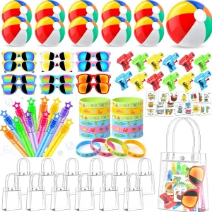 Golray 92 PCS Pool Party Favors for Kids – Beach Toys Set with Sunglasses, Water Guns, Bubble Wands, Balls, Stickers, Wristband – Bulk Summer Decorations for Birthday Gifts and Luau Events