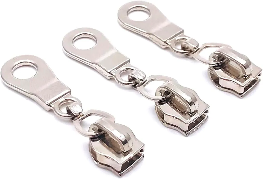 Goyunwell #5 Nylon Coil Zipper Pull Bulk 50pcs Metal Durable Zipper Slider Head for Purse Bagpack Craft Making Easy Replacement Silver