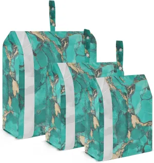 Greenish-gold Marble Texture 3 Set Packing Travel Bags Reusable Bags For Closet Travel Organizer Bags Storage For Bedroom