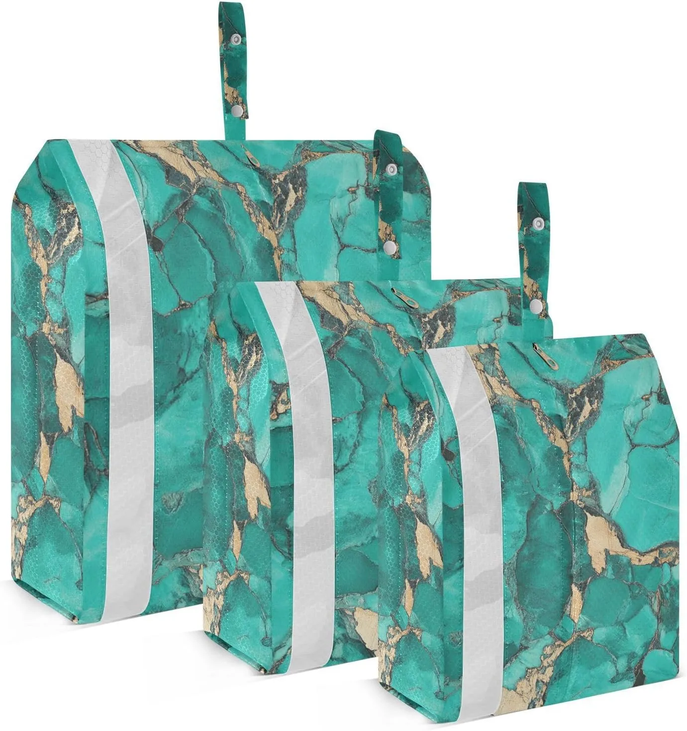 Greenish-gold Marble Texture 3 Set Packing Travel Bags Reusable Bags For Closet Travel Organizer Bags Storage For Bedroom