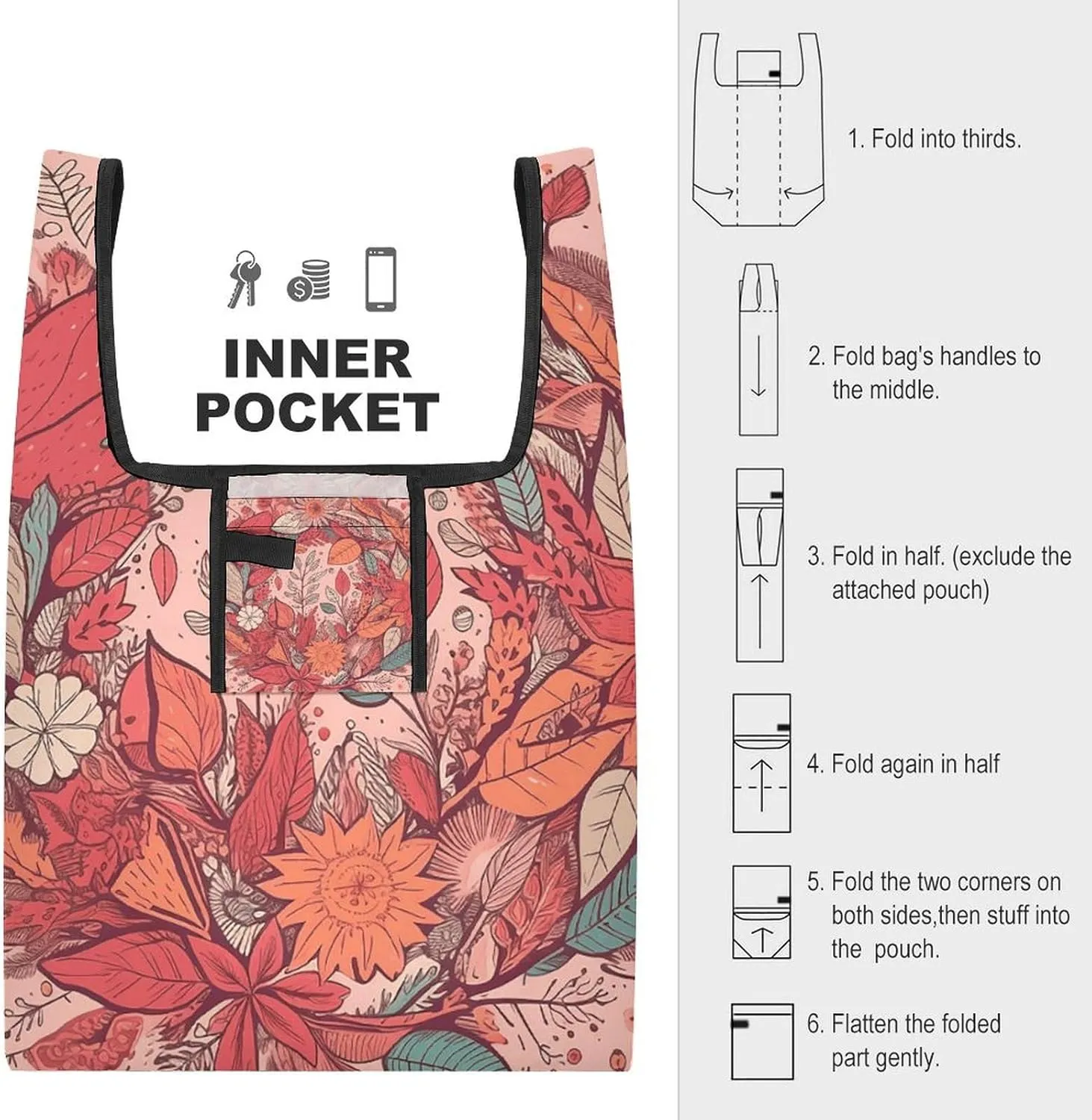 Grocery Bag Reusable Tote Bag Foldable Bluebird And Flowers Shopping Bag Handbag Washable Shoulder Bag for Travel
