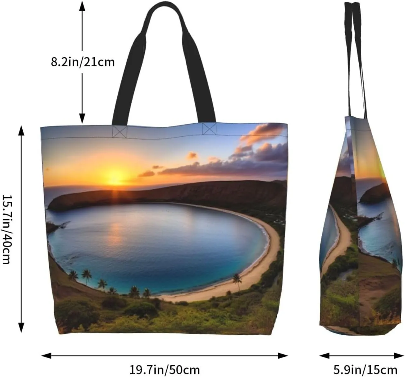 Grocery Bag Reusable Tote Bag Foldable Sunset Blue Sky Shopping Bag Handbag Washable Shoulder Bag for Travel