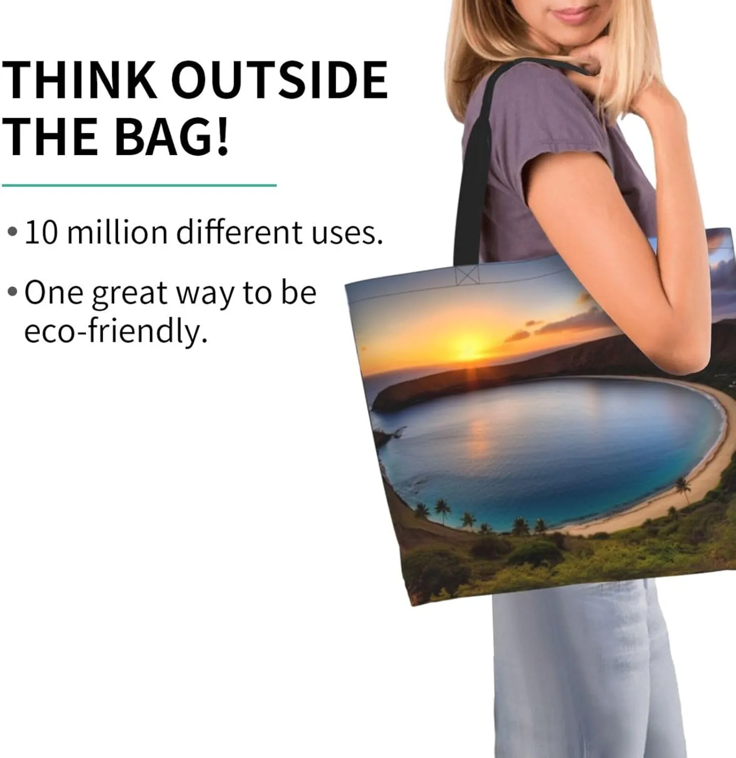Grocery Bag Reusable Tote Bag Foldable Sunset Blue Sky Shopping Bag Handbag Washable Shoulder Bag for Travel