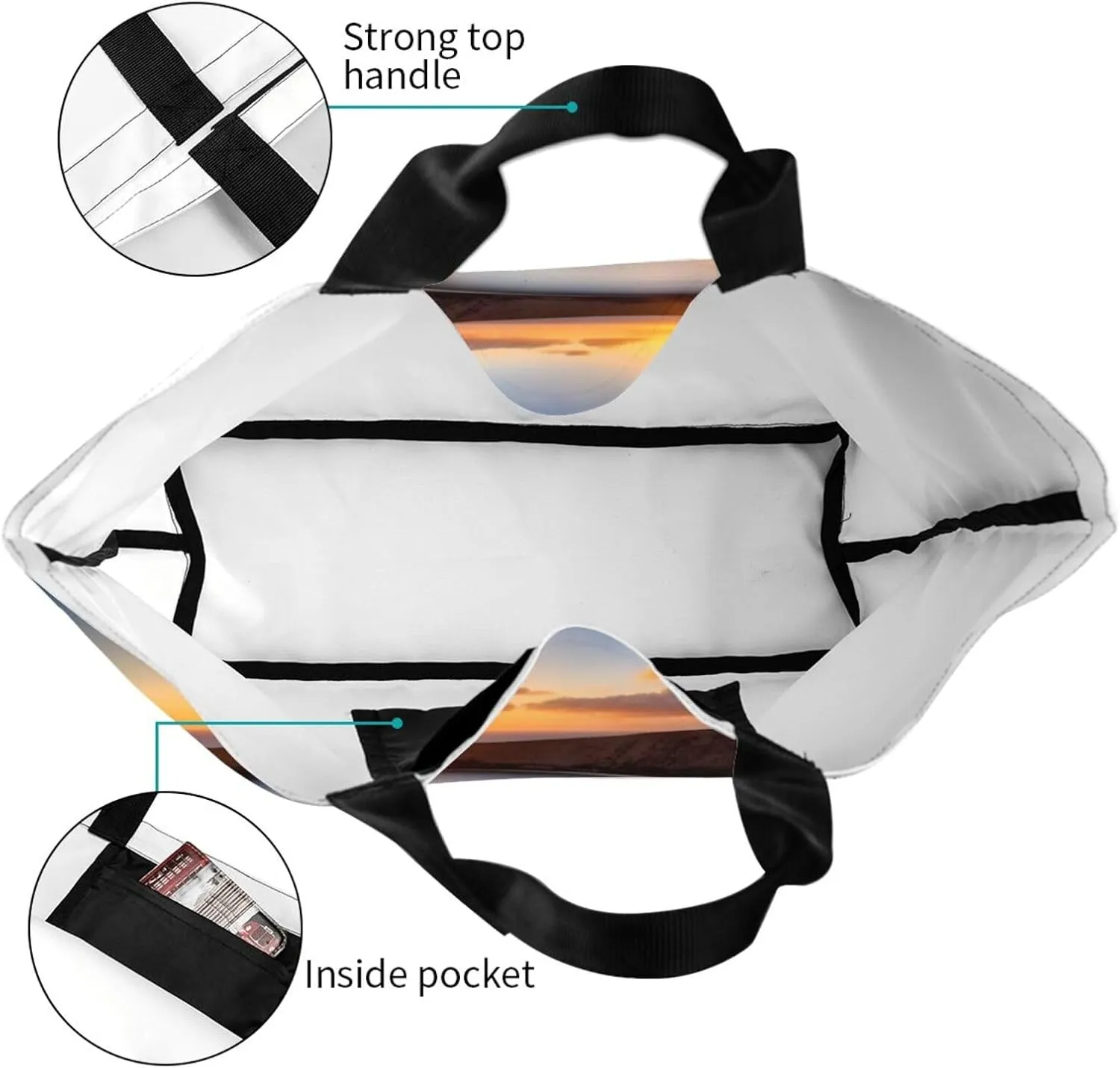 Grocery Bag Reusable Tote Bag Foldable Sunset Blue Sky Shopping Bag Handbag Washable Shoulder Bag for Travel