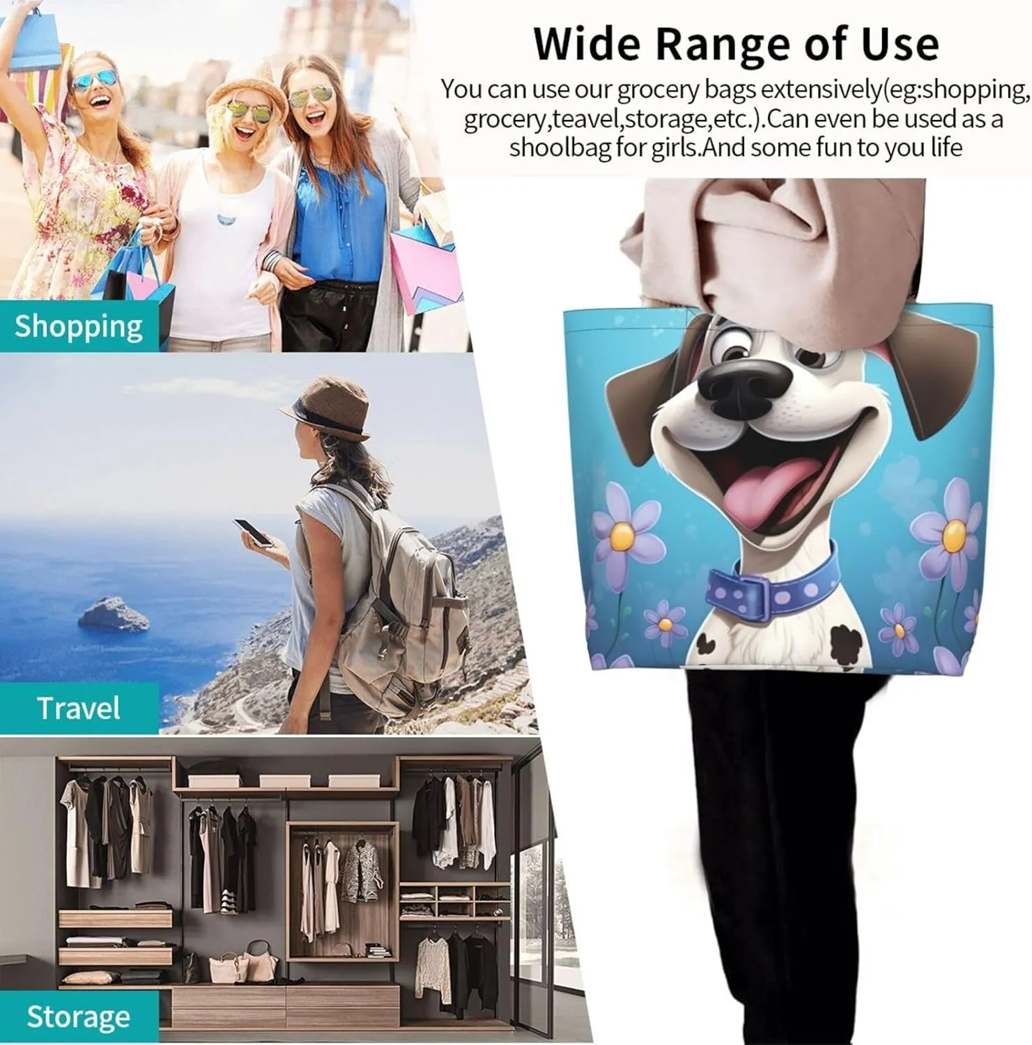 Grocery Bag Reusable Tote Bag Foldable Sunset Ocean Beach Shopping Bag Handbag Washable Shoulder Bag for Travel