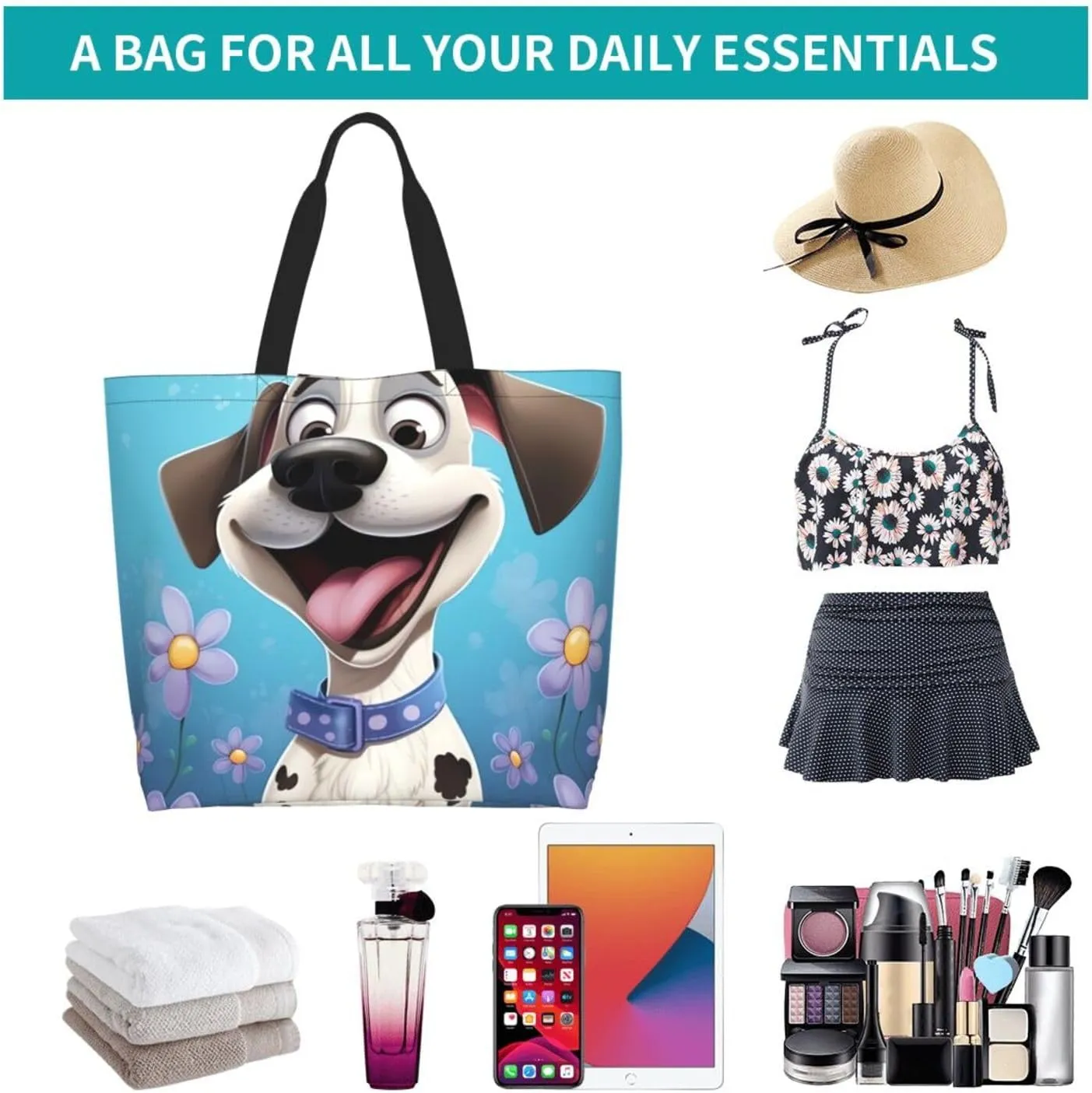 Grocery Bag Reusable Tote Bag Foldable Sunset Ocean Beach Shopping Bag Handbag Washable Shoulder Bag for Travel