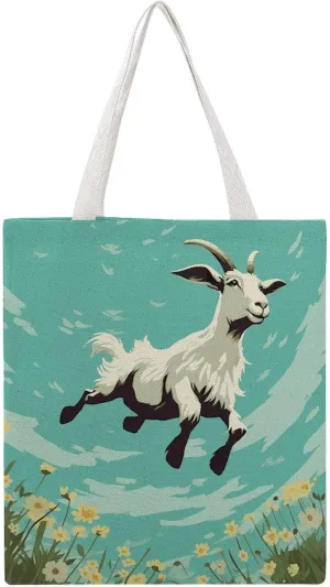 Grocery Bags Goat Frolic Bag for Women Lightweight Beach Bag Shoulder Bags for Travel Shopping Work Handbag