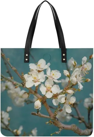Grocery Bags Pale White Flowers Bag for Women Lightweight Beach Bag Shoulder Bags for Travel Shopping Work Handbag