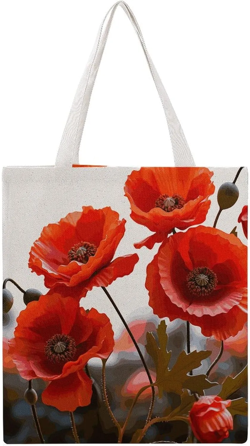 Grocery Bags Poppy Flowers Vivid Petals Bag for Women Lightweight Beach Bag Shoulder Bags for Travel Shopping Work Handbag