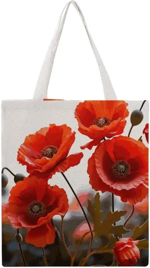 Grocery Bags Poppy Flowers Vivid Petals Bag for Women Lightweight Beach Bag Shoulder Bags for Travel Shopping Work Handbag