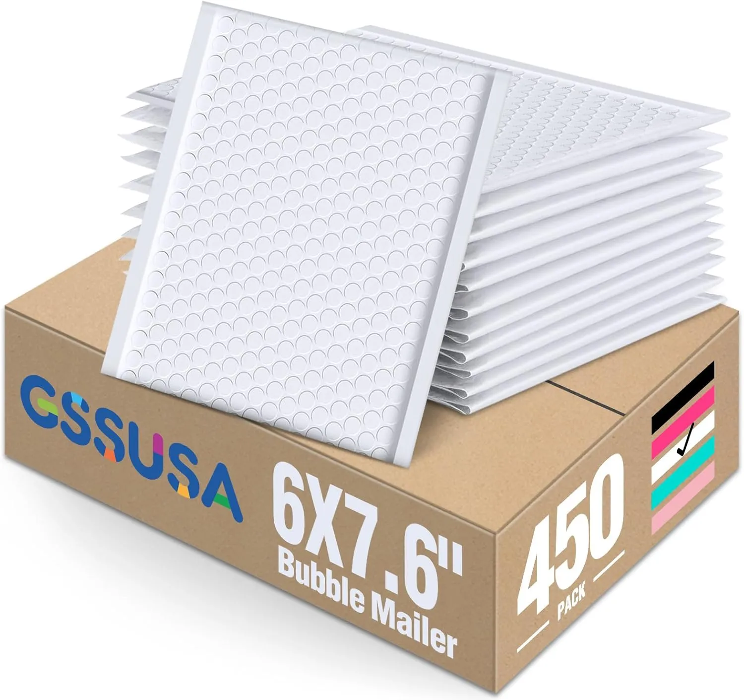 GSSUSA Bubble Mailers 6x9 Inches Padded Envelopes 450 Pack Usable Size 6x7.6" Small Envelope Bags Shipping Bag Bulk Pack Self Seal Package Mail Packing Business Supplies,White