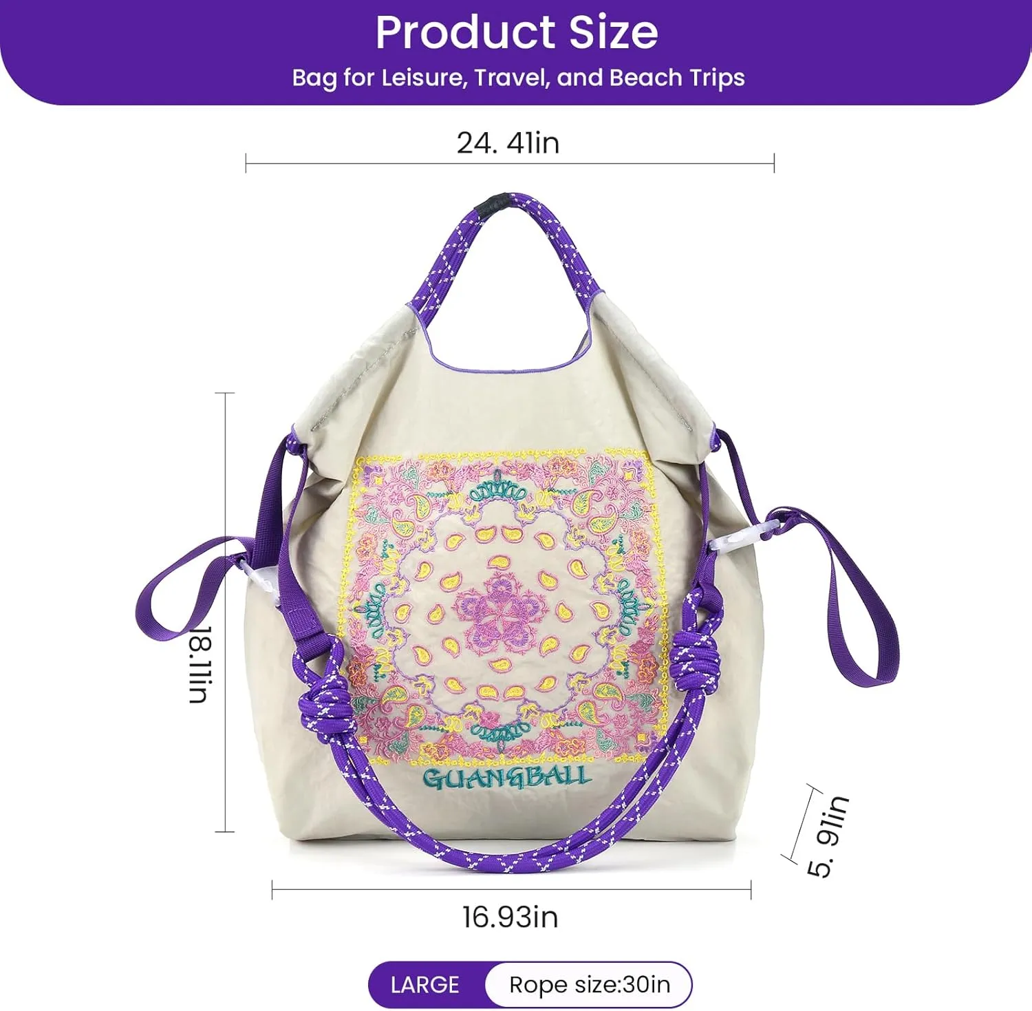 Guan&Ball Tote Bag for Women, Foldable Tote Bag With Large Shoulder strap Bag Handle Handbag for Travel, Work