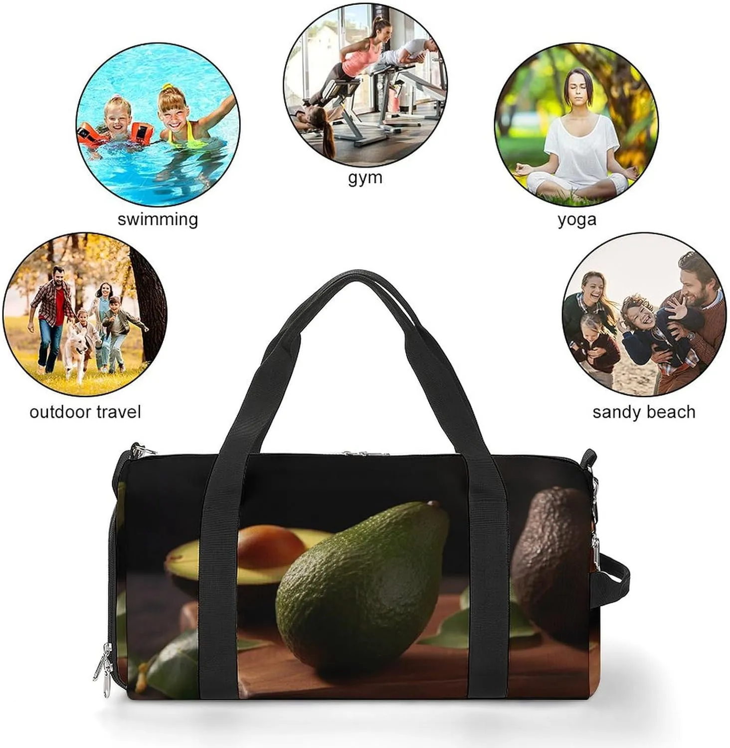 Gym Bag Avocados on The Table Duffel Bag for Men Women Travel Overnight Bag with Shoe Compartment Workout Bags