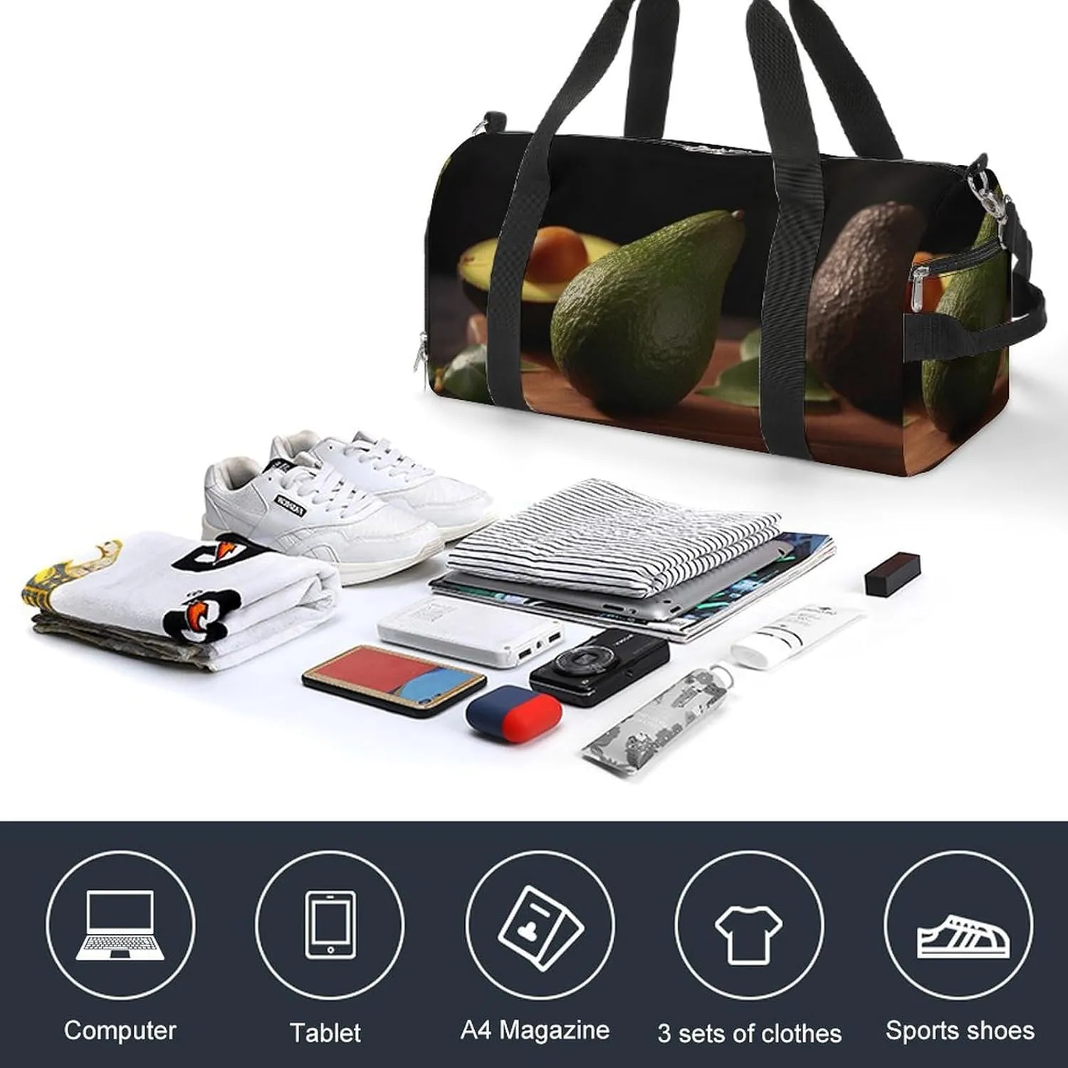 Gym Bag Avocados on The Table Duffel Bag for Men Women Travel Overnight Bag with Shoe Compartment Workout Bags