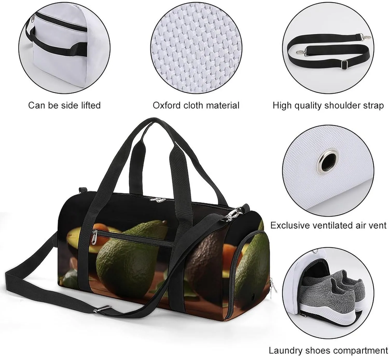 Gym Bag Avocados on The Table Duffel Bag for Men Women Travel Overnight Bag with Shoe Compartment Workout Bags