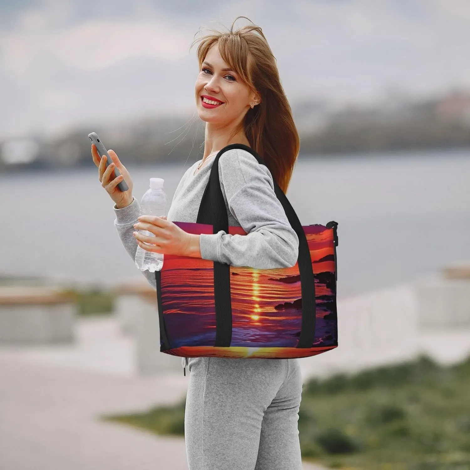 Gym Bag Calm sea sunset Duffel Bag for Men Women Travel Overnight Bag with Shoe Compartment Workout Bags
