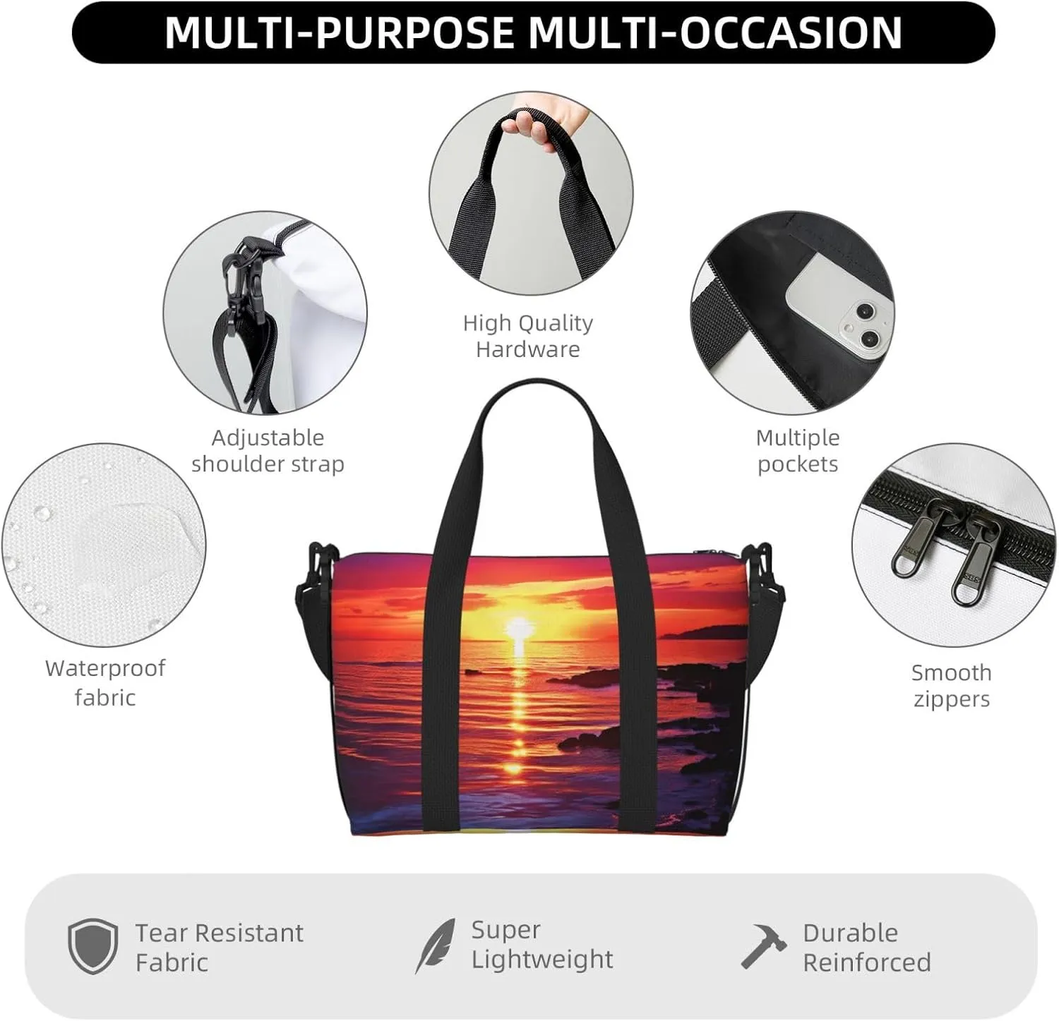 Gym Bag Calm sea sunset Duffel Bag for Men Women Travel Overnight Bag with Shoe Compartment Workout Bags