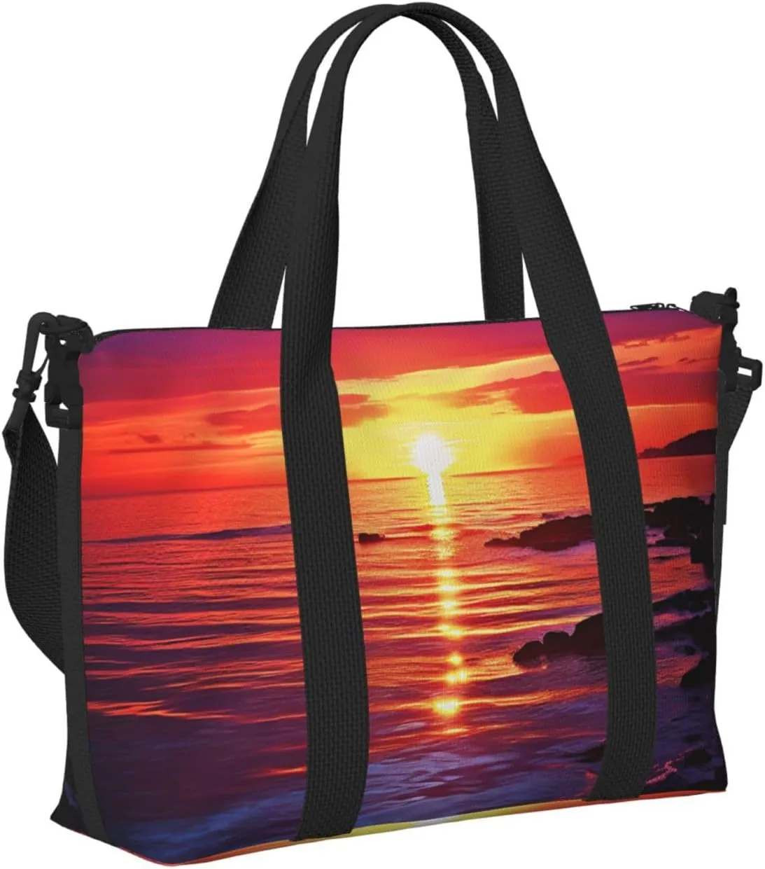 Gym Bag Calm sea sunset Duffel Bag for Men Women Travel Overnight Bag with Shoe Compartment Workout Bags