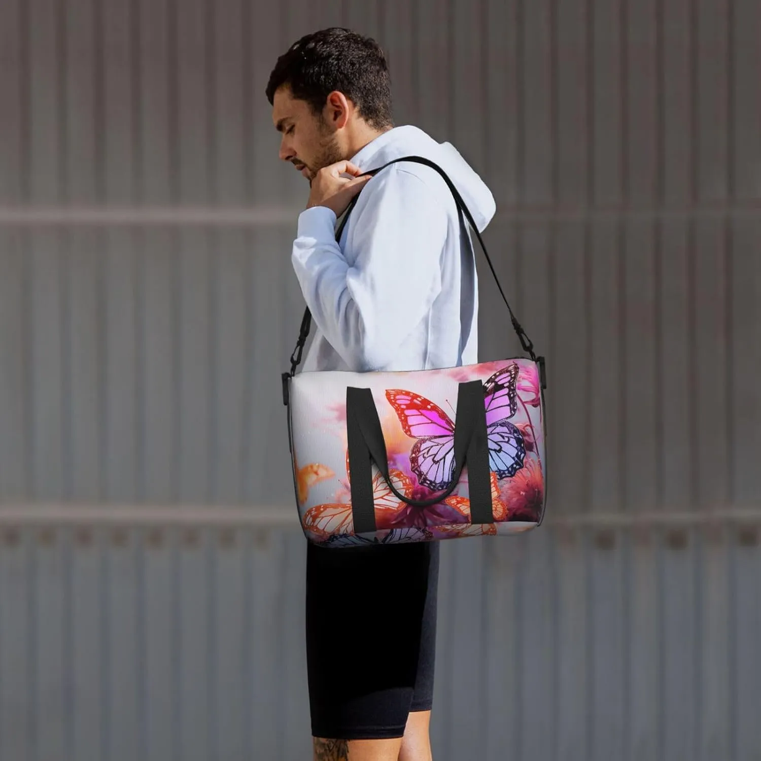 Gym Bag Color butterfly flower Duffel Bag for Men Women Travel Overnight Bag with Shoe Compartment Workout Bags