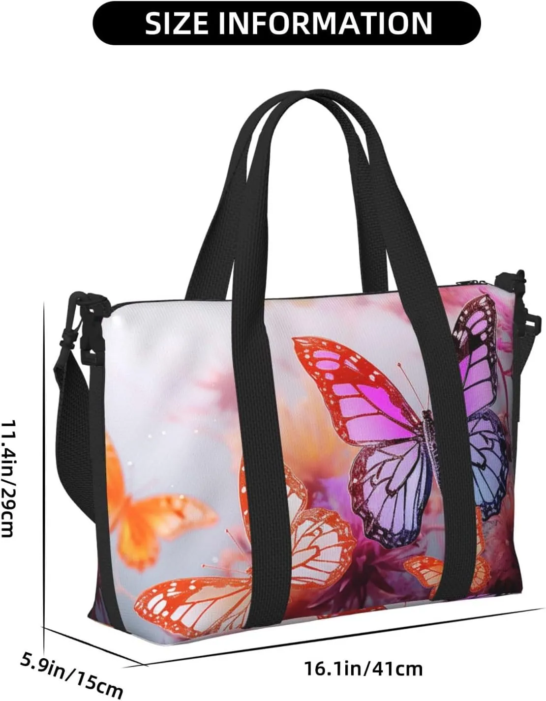 Gym Bag Color butterfly flower Duffel Bag for Men Women Travel Overnight Bag with Shoe Compartment Workout Bags