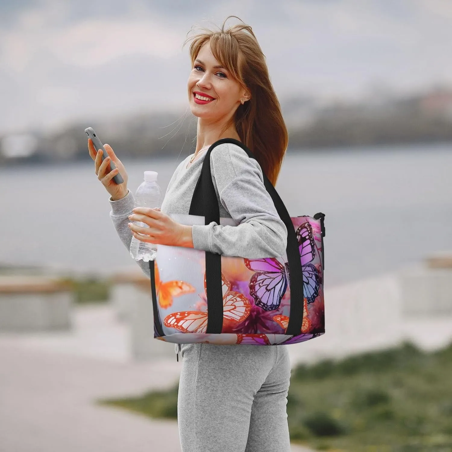 Gym Bag Color butterfly flower Duffel Bag for Men Women Travel Overnight Bag with Shoe Compartment Workout Bags