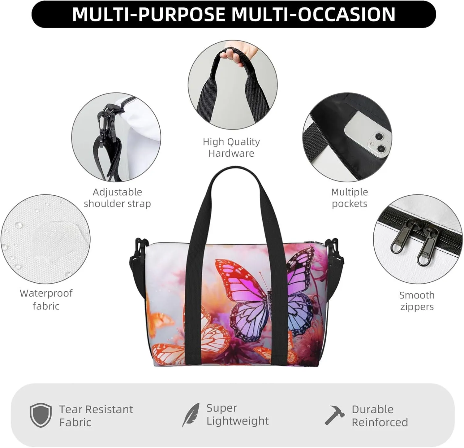 Gym Bag Color butterfly flower Duffel Bag for Men Women Travel Overnight Bag with Shoe Compartment Workout Bags