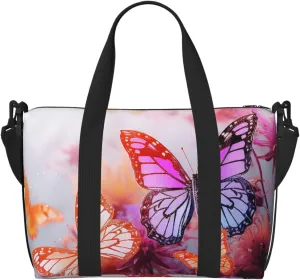 Gym Bag Color butterfly flower Duffel Bag for Men Women Travel Overnight Bag with Shoe Compartment Workout Bags