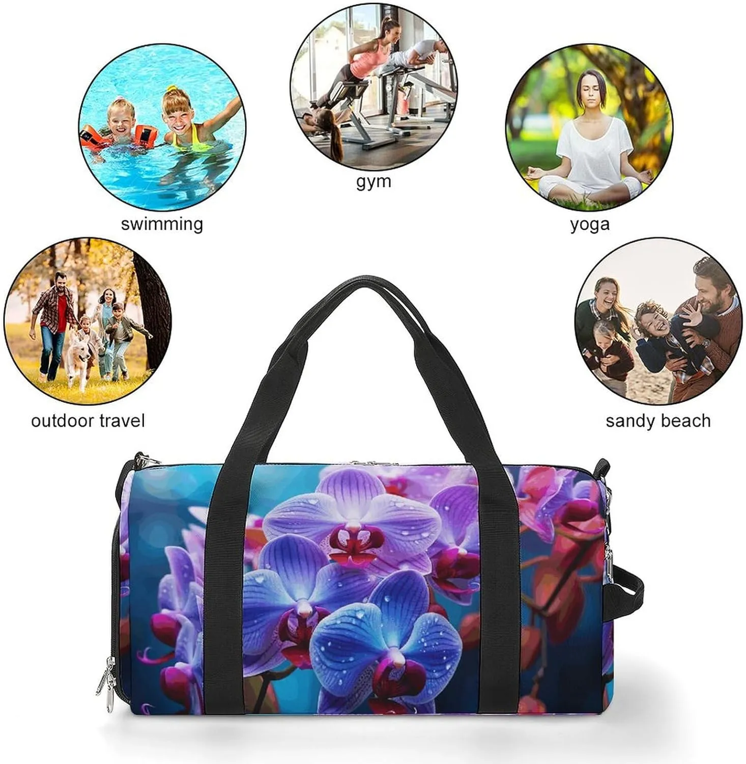 Gym Bag Colorful Orchids Flower Duffel Bag for Men Women Travel Overnight Bag with Shoe Compartment Workout Bags