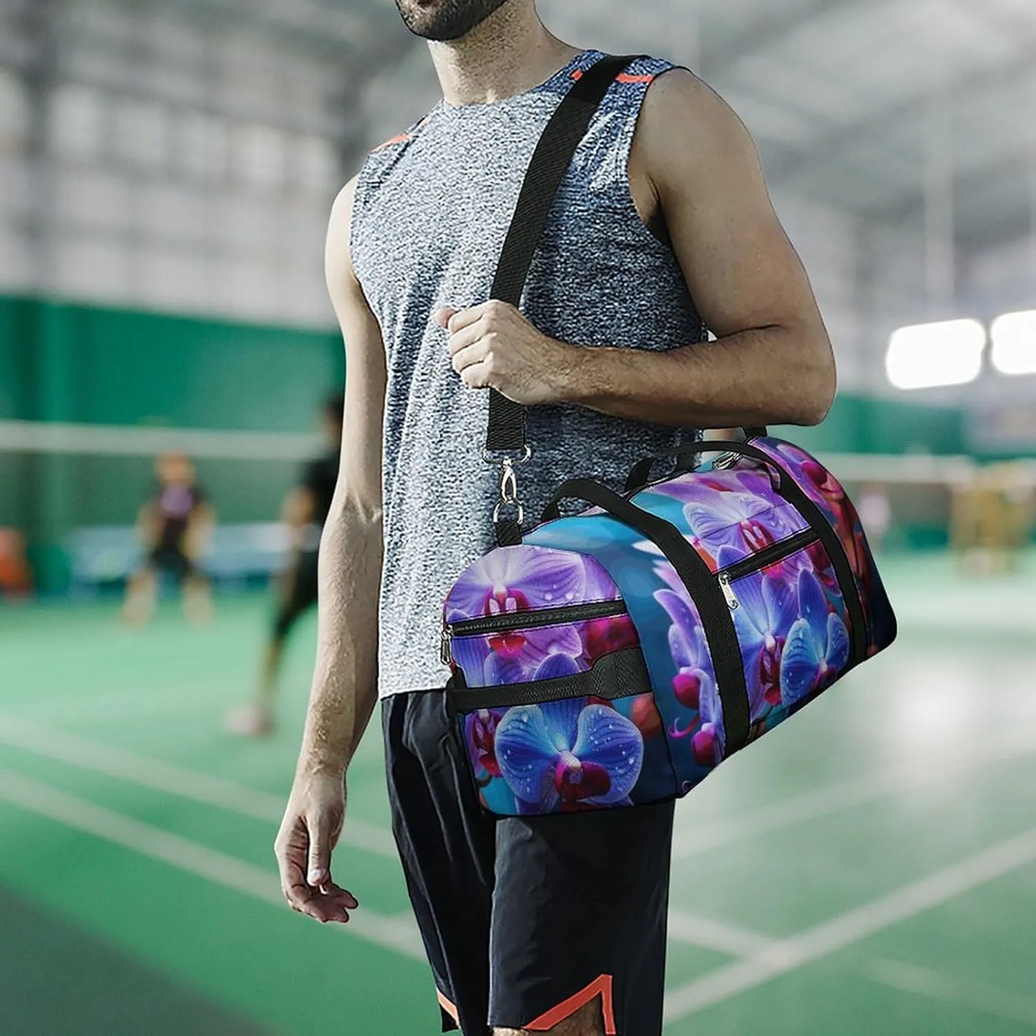 Gym Bag Colorful Orchids Flower Duffel Bag for Men Women Travel Overnight Bag with Shoe Compartment Workout Bags