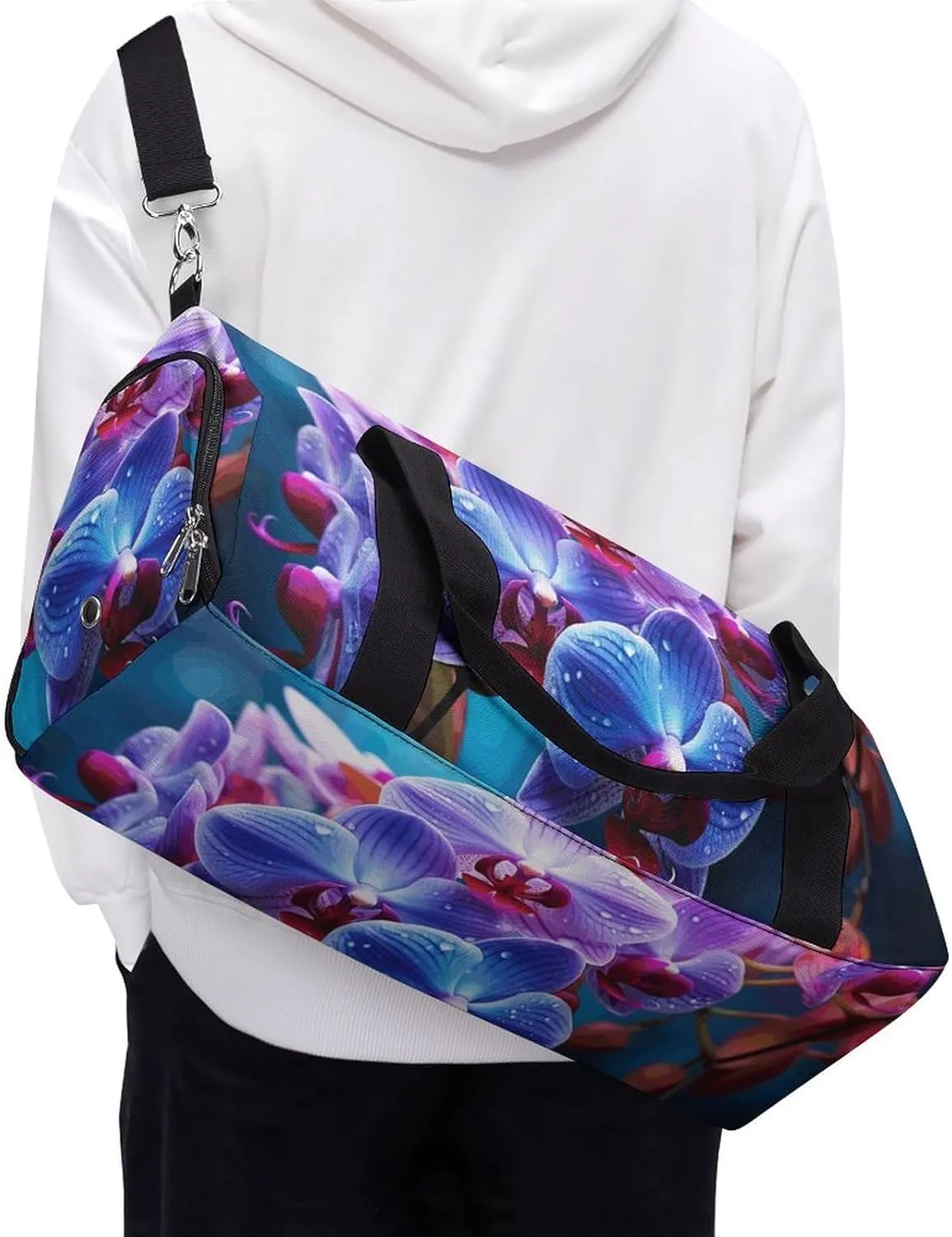 Gym Bag Colorful Orchids Flower Duffel Bag for Men Women Travel Overnight Bag with Shoe Compartment Workout Bags