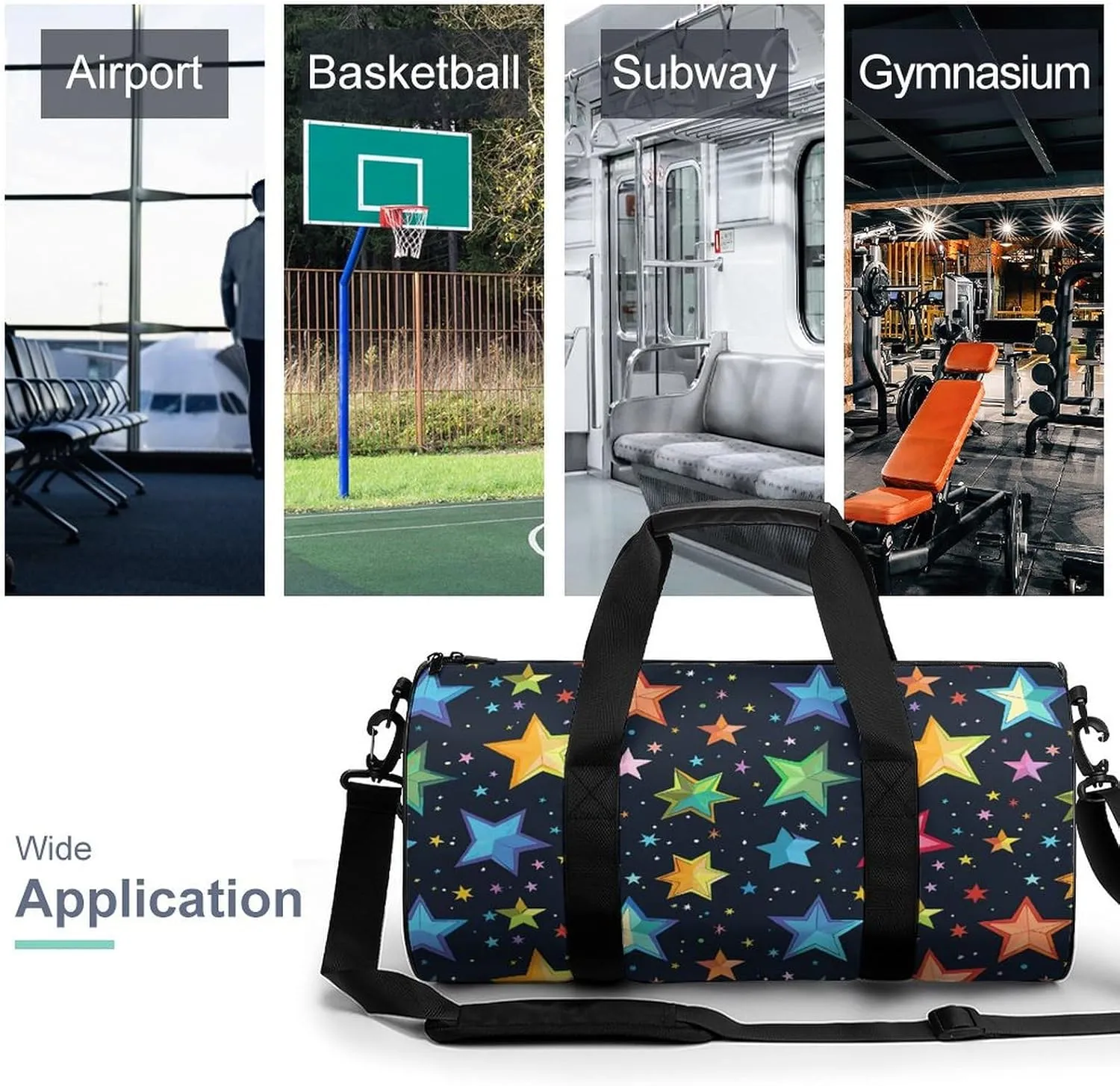 Gym Bag for Men Women Simple Colorful Stars Duffel Bag Overnight Bag with Compartment Gym Sackpac