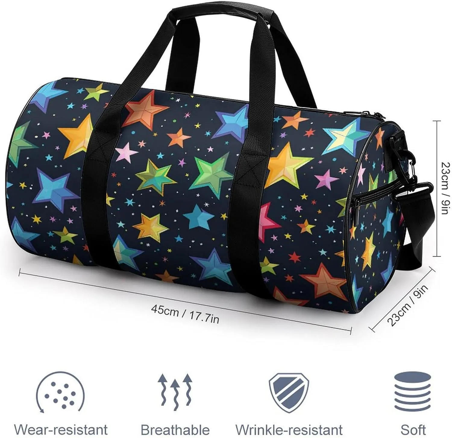 Gym Bag for Men Women Simple Colorful Stars Duffel Bag Overnight Bag with Compartment Gym Sackpac