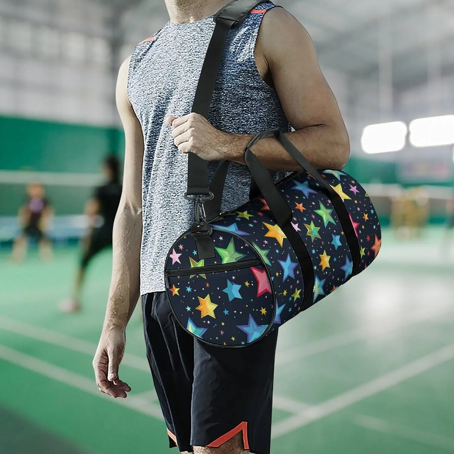 Gym Bag for Men Women Simple Colorful Stars Duffel Bag Overnight Bag with Compartment Gym Sackpac