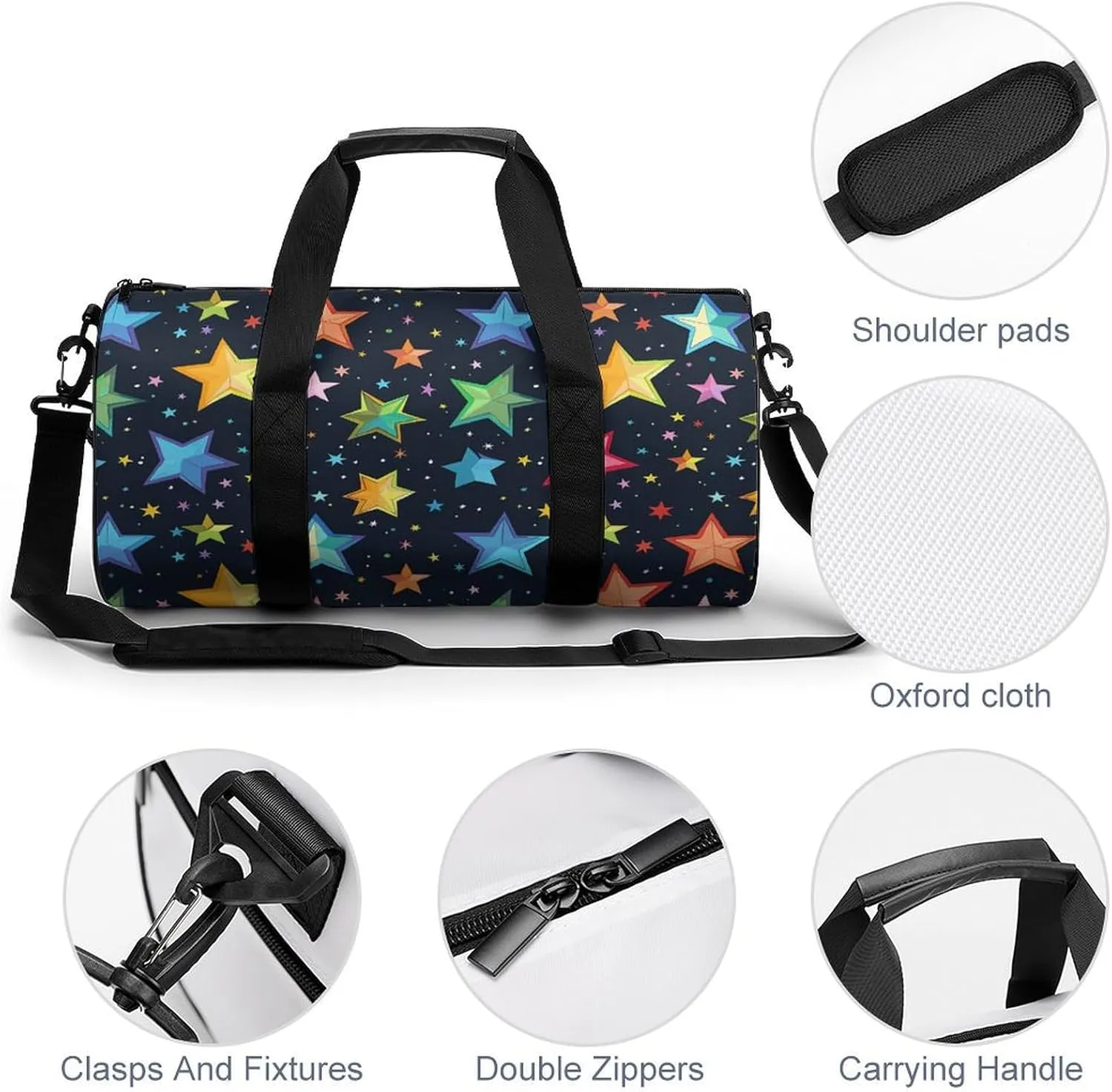 Gym Bag for Men Women Simple Colorful Stars Duffel Bag Overnight Bag with Compartment Gym Sackpac