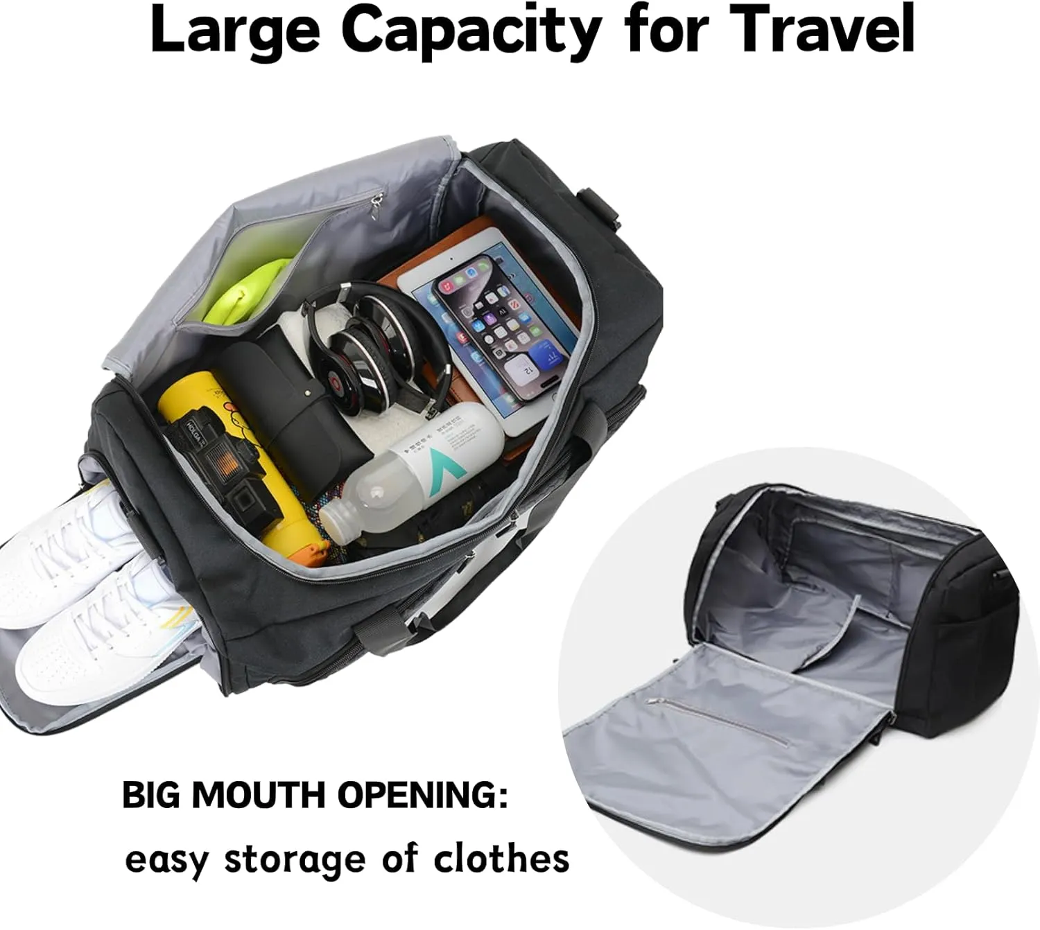 Gym Bag for Men Women, Small Sports Gym Bags with Wet Pocket & Shoes Compartment, Overnight Travel Duffle Bags, Carry on Weekender bag Waterproof for Fitness Workout Yoga - Navy Blue