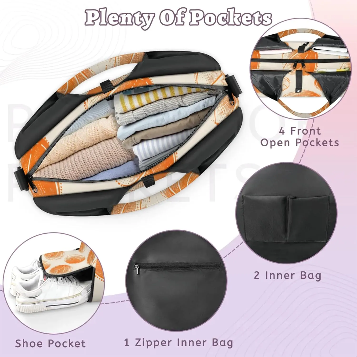 Gym Bag for Women Basketballs Design Duffel Bag with Shoe Compartment and Yoga Mat Holder Portable Weekender Bags Travel Tote Bags