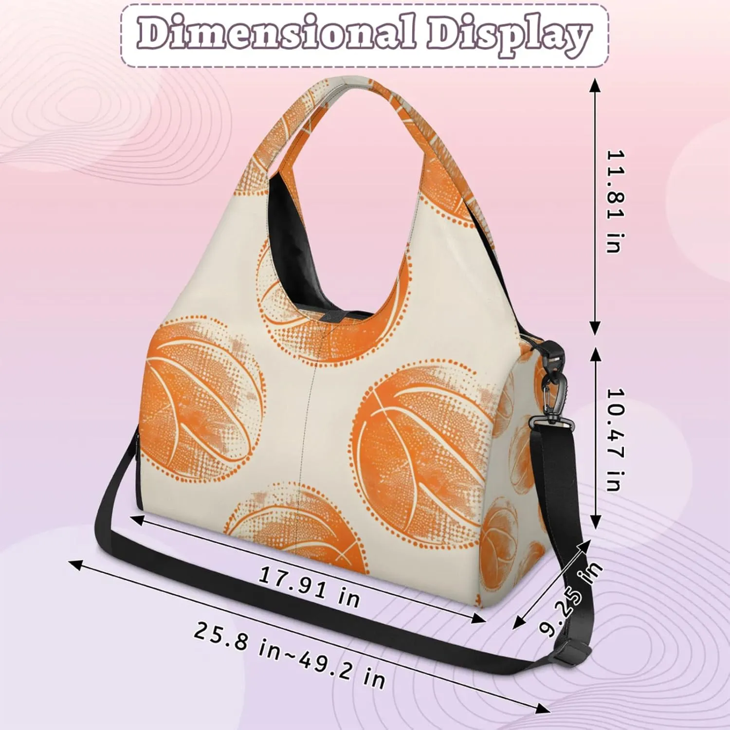 Gym Bag for Women Basketballs Design Duffel Bag with Shoe Compartment and Yoga Mat Holder Portable Weekender Bags Travel Tote Bags