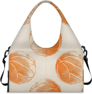 Gym Bag for Women Basketballs Design Duffel Bag with Shoe Compartment and Yoga Mat Holder Portable Weekender Bags Travel Tote Bags