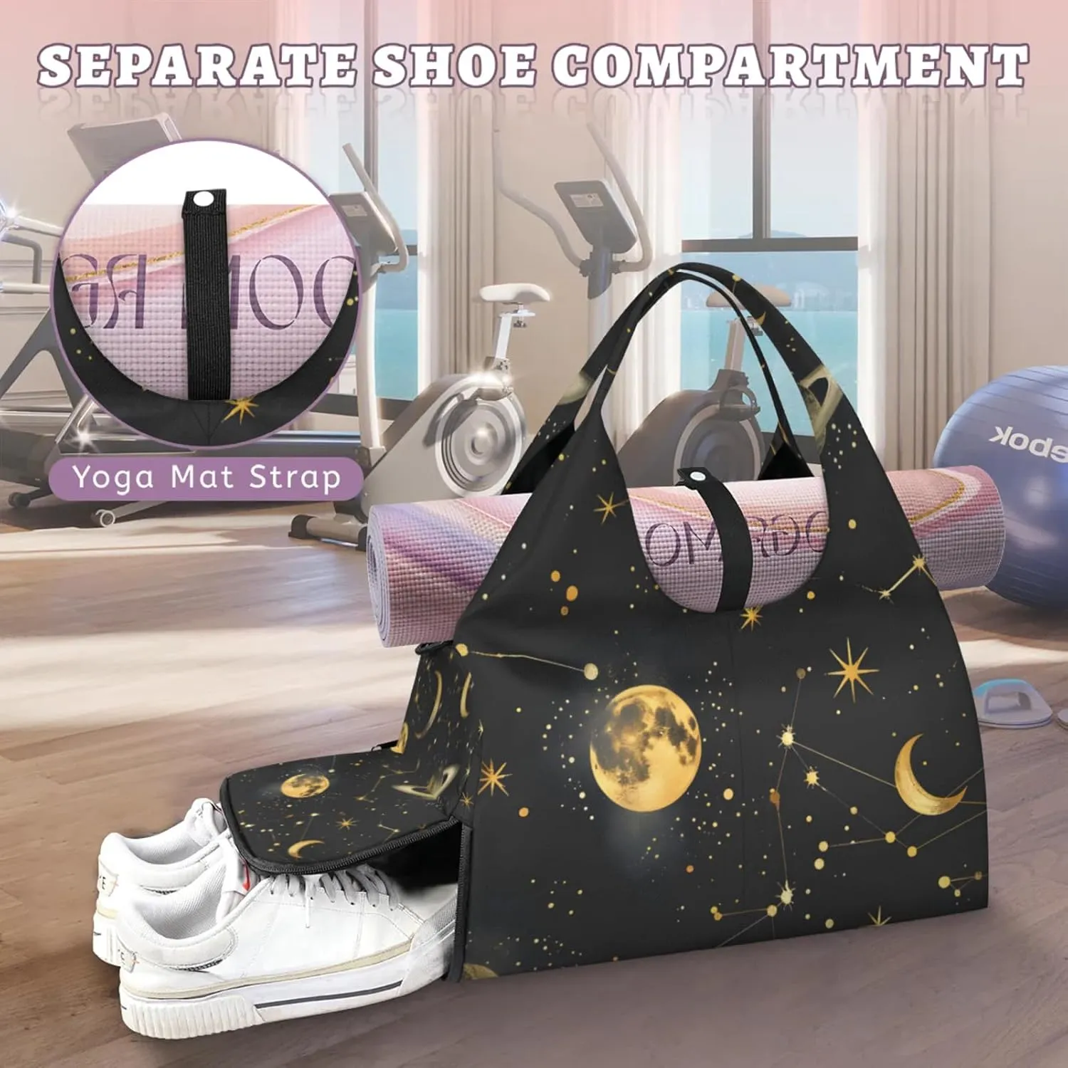 Gym Bag for Women Colorful Wood Board Duffel Bag with Shoe Compartment and Yoga Mat Holder Portable Weekender Bags