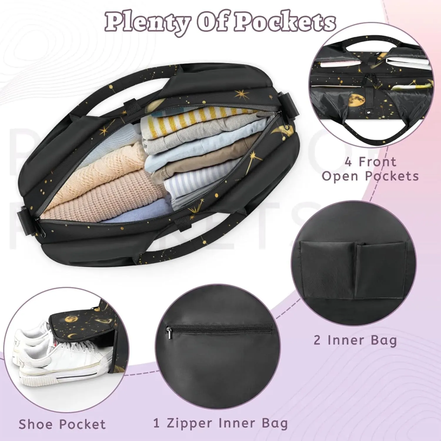 Gym Bag for Women Colorful Wood Board Duffel Bag with Shoe Compartment and Yoga Mat Holder Portable Weekender Bags